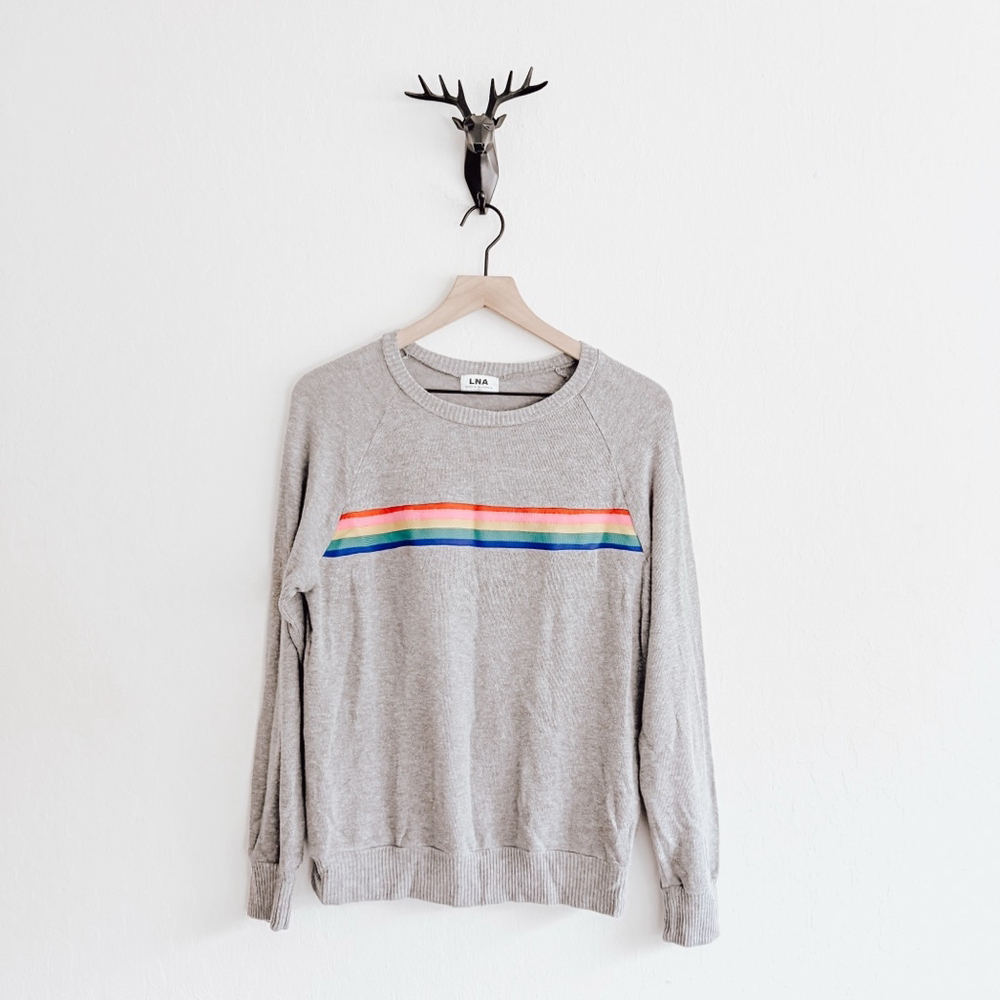 LNA Women's Gray/Rainbow Sweater Size Small